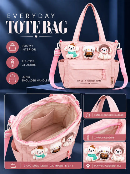 Peach 3D Puppy & Cat Tote Bag