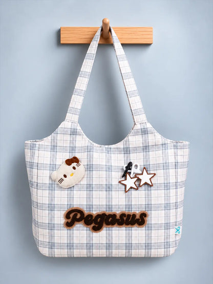 Pink Checks Pegasus Tote Bag