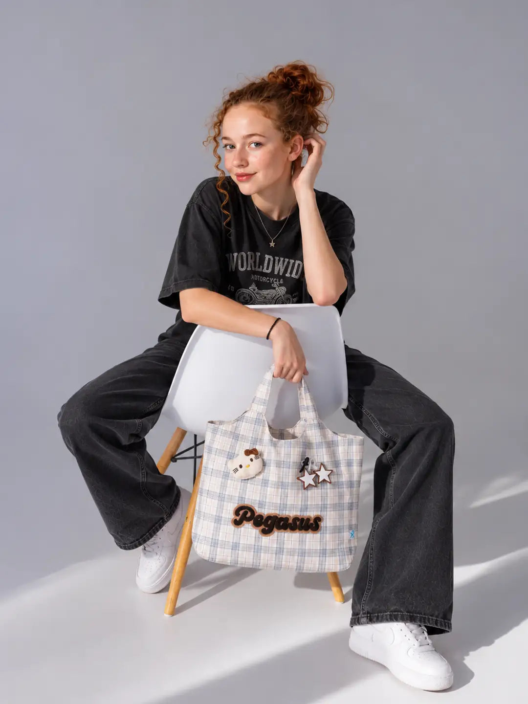 Pink Checks Pegasus Tote Bag