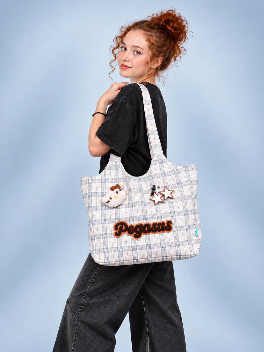 Pink Checks Pegasus Tote Bag
