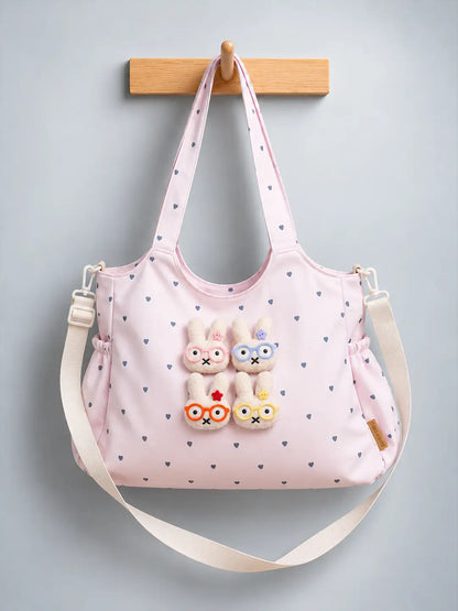 Pink Heart 3D Glasses Bunny Tote Bag