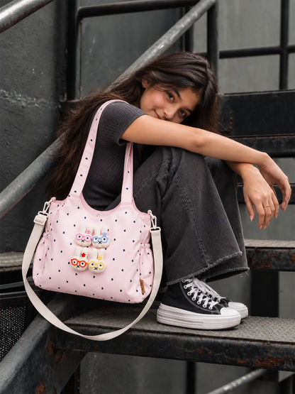 Pink Heart 3D Glasses Bunny Tote Bag