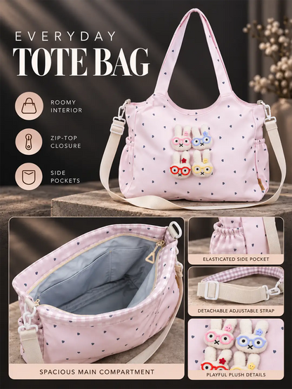Pink Heart 3D Glasses Bunny Tote Bag