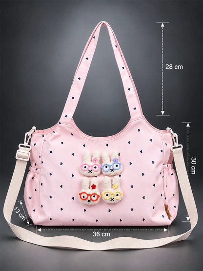 Pink Heart 3D Glasses Bunny Tote Bag