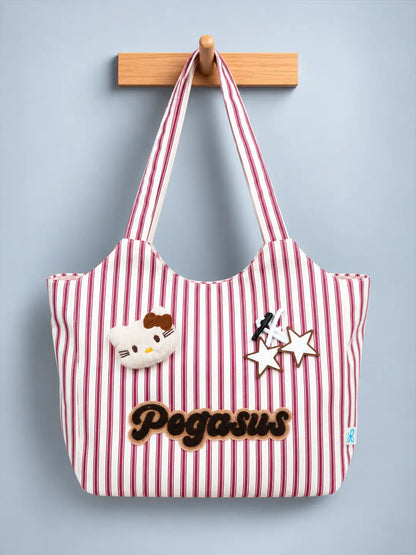Red & White Striped Pegasus Tote Bag
