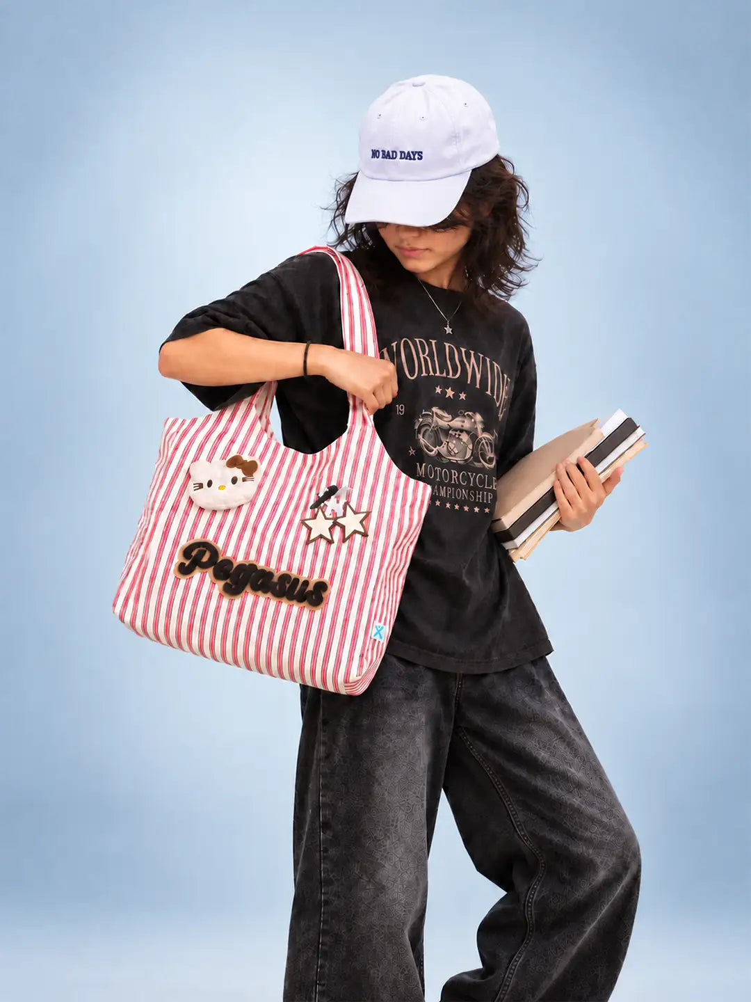 Red & White Striped Pegasus Tote Bag