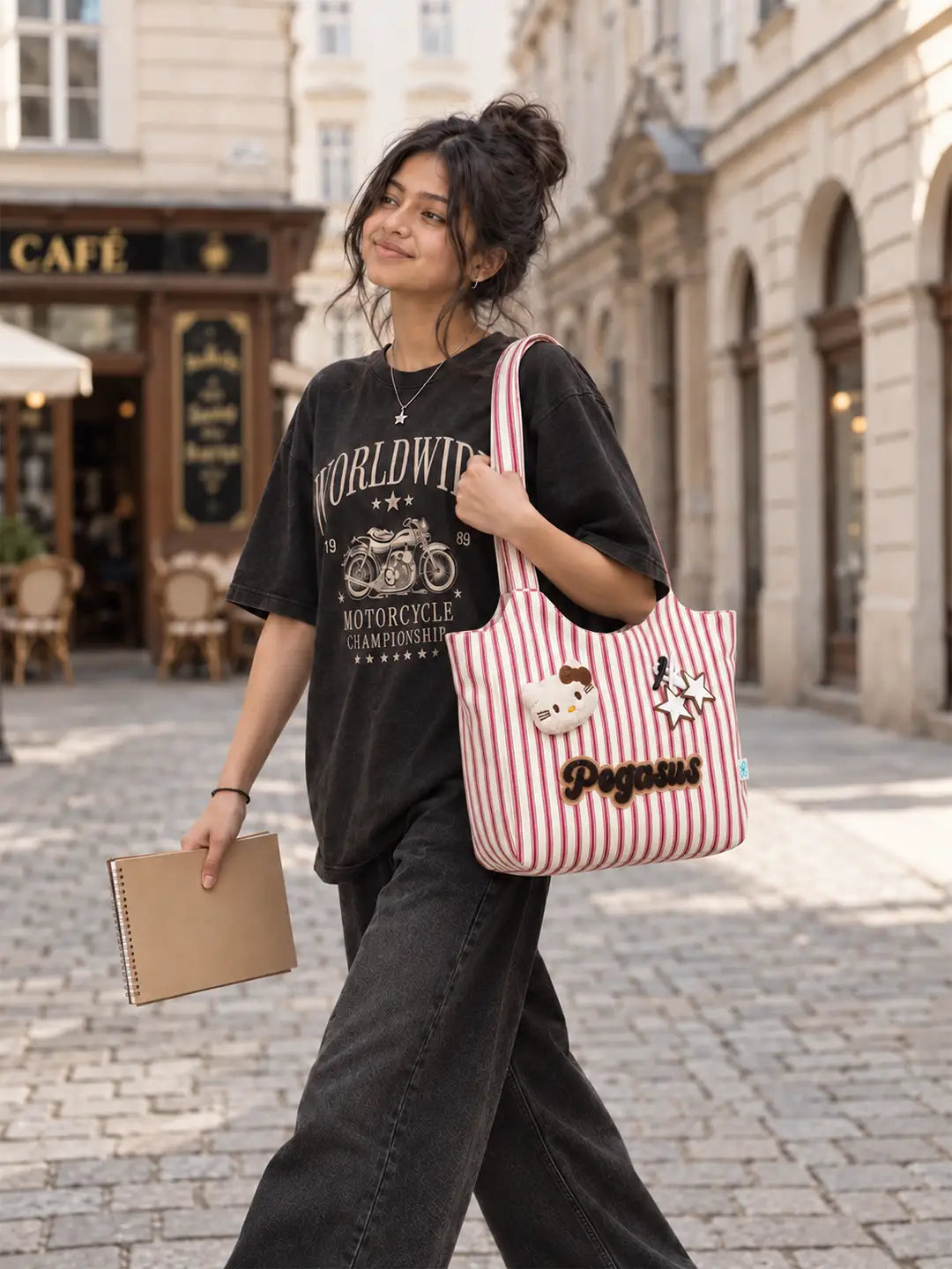 Red & White Striped Pegasus Tote Bag