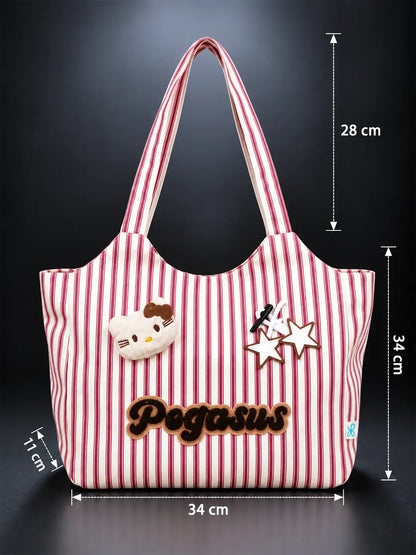Red & White Striped Pegasus Tote Bag