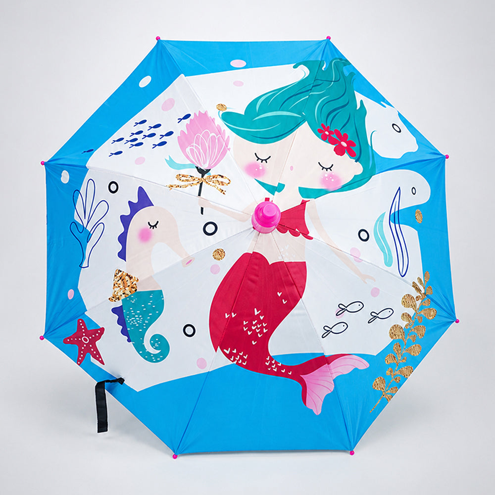 Blue Mermaid with Shutter style cover Kids-Umbrella-6-13Y