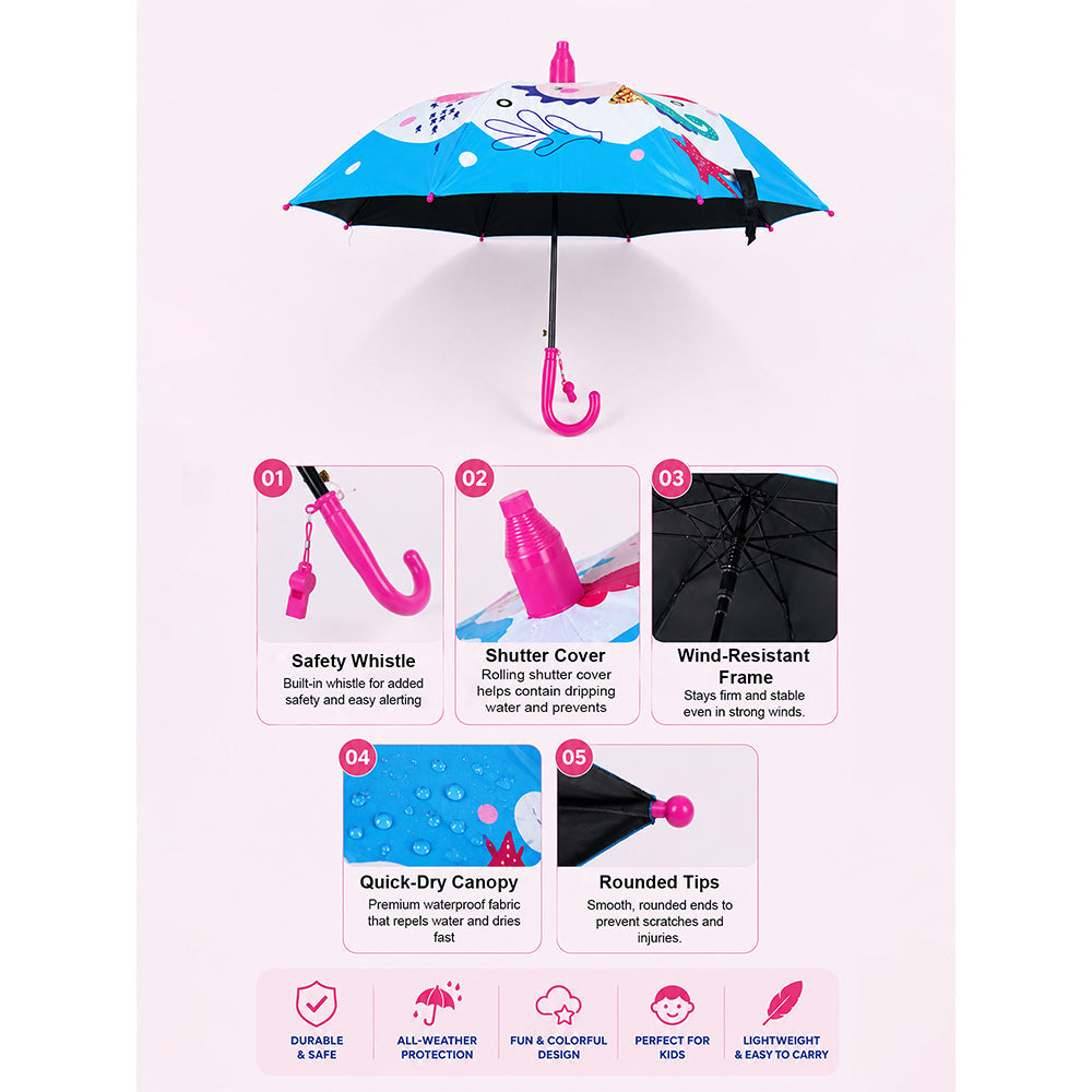 Blue Mermaid with Shutter style cover Kids-Umbrella-6-13Y