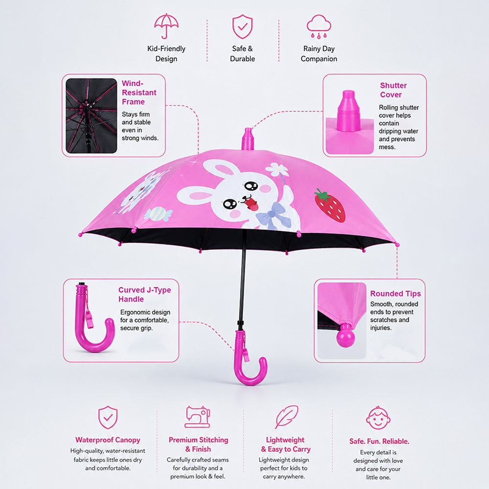 Strawberry Teddy with Shutter style cover Kids-Umbrella - 6-12Y