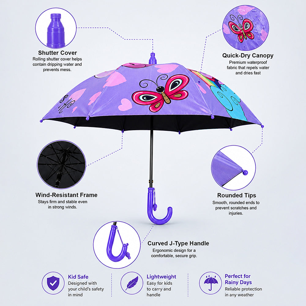 Unicorn Rainbow with Shutter style cover Kids-Umbrella 6-12Y