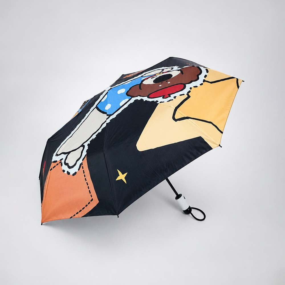 3 Fold Black Puppy Star, Auto Open & Close,Rain & Sun Dual Umbrella for Teens & Adults