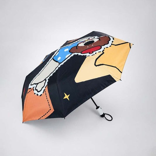 3 Fold Black Puppy Star, Auto Open & Close,Rain & Sun Dual Umbrella for Teens & Adults