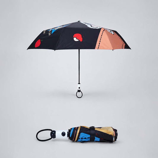 3 Fold Black Puppy Star, Auto Open & Close,Rain & Sun Dual Umbrella for Teens & Adults