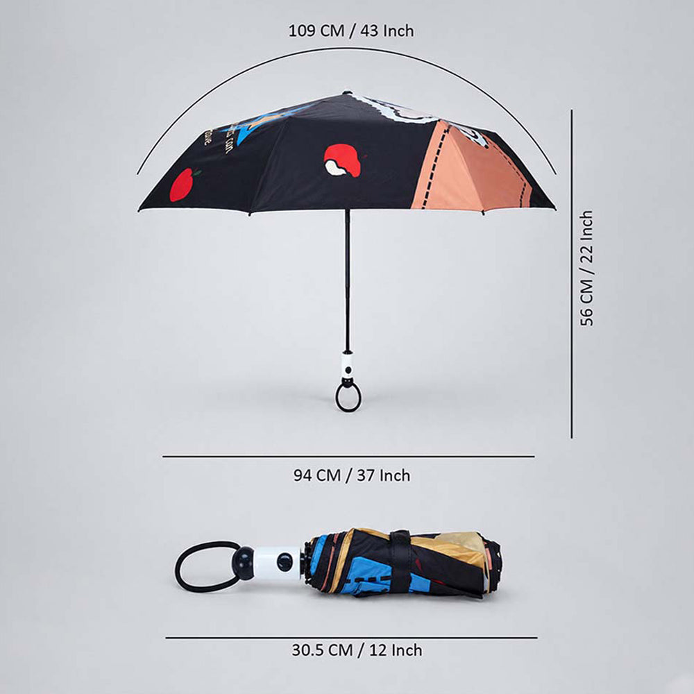 3 Fold Black Puppy Star, Auto Open & Close,Rain & Sun Dual Umbrella for Teens & Adults