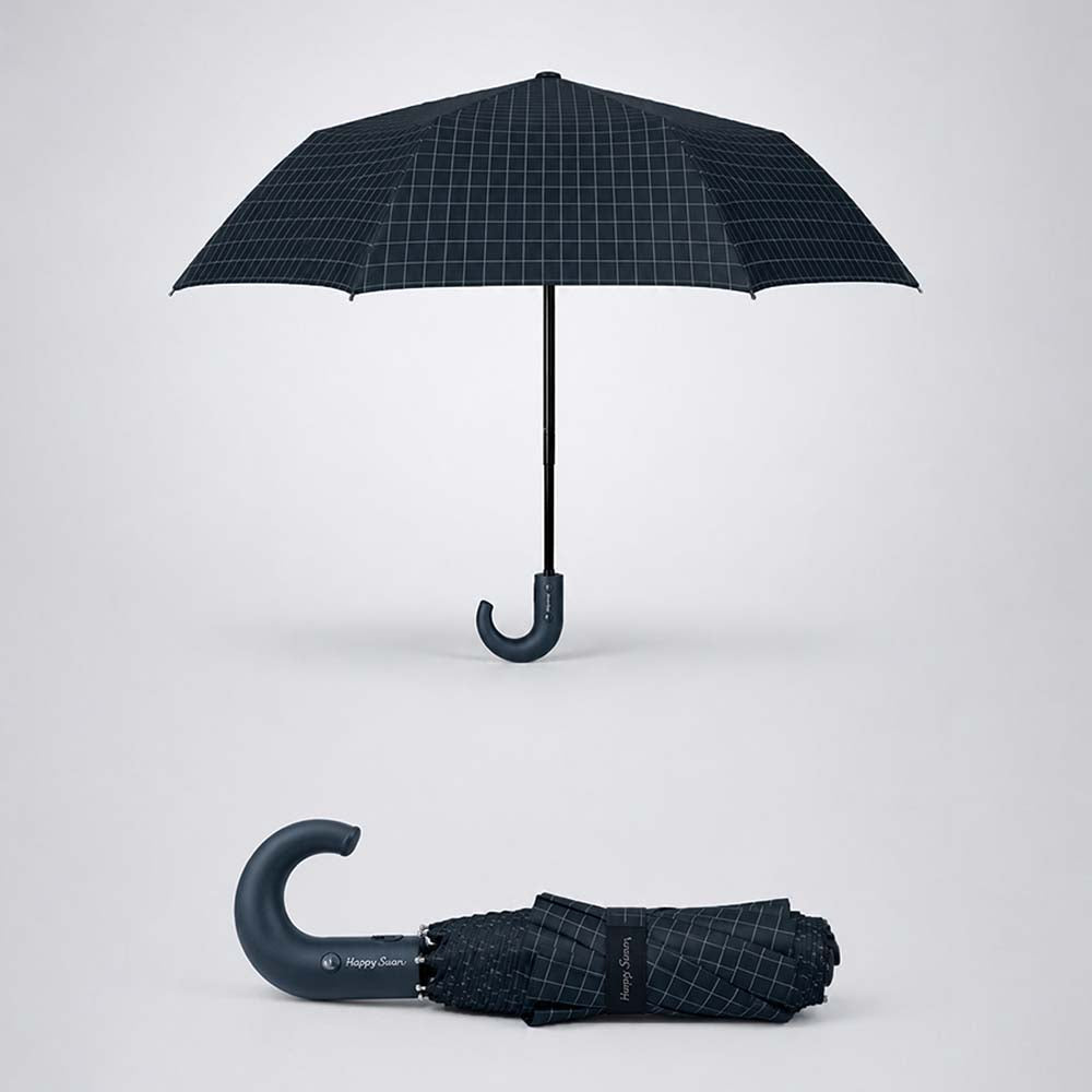3Fold Black Checkered Auto Open & Close Umbrella for Teens & Adults