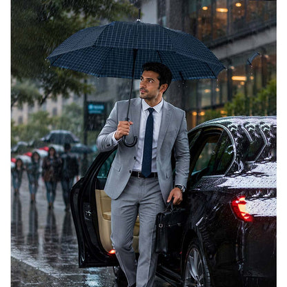 3Fold Black Checkered Auto Open & Close Umbrella for Teens & Adults