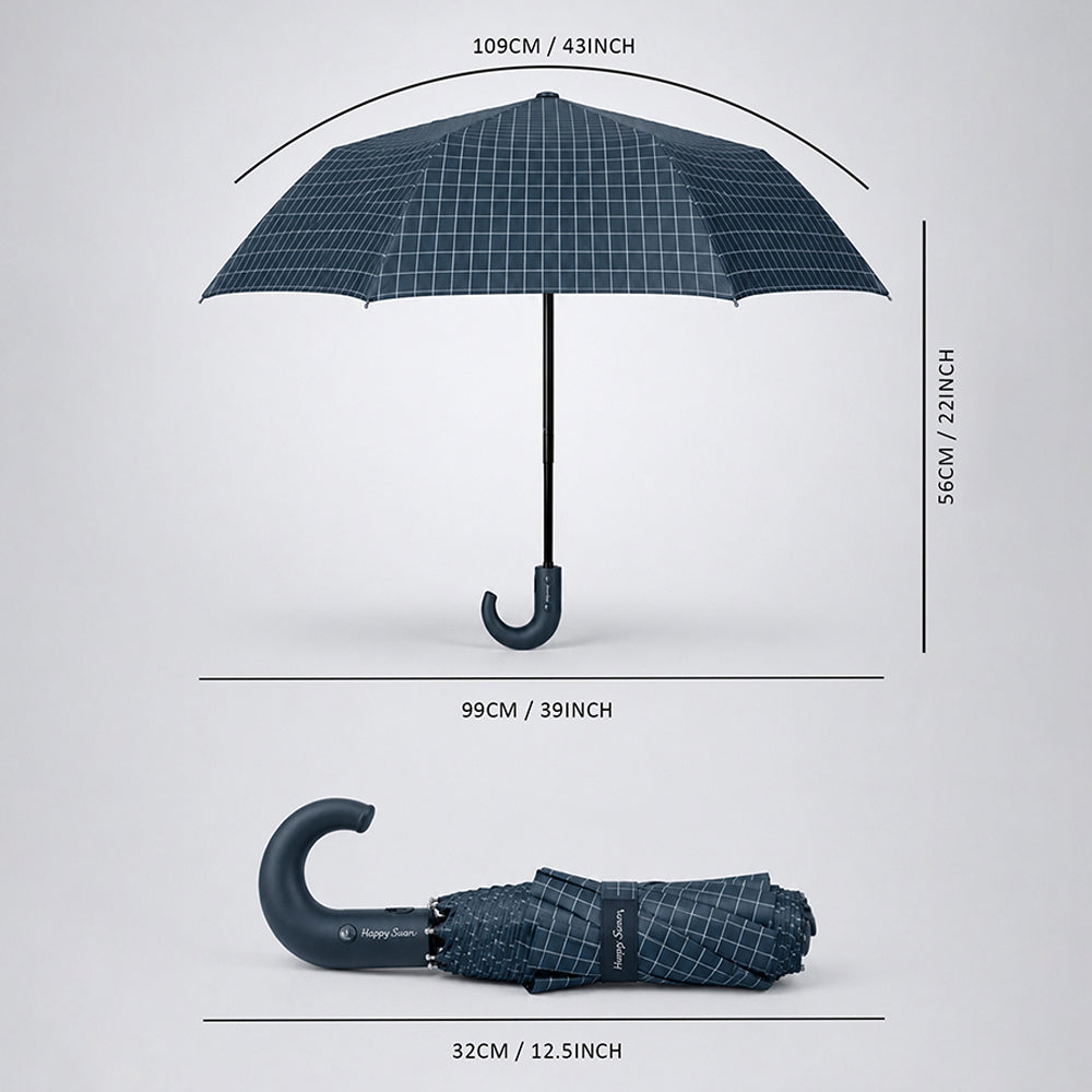 3Fold Black Checkered Auto Open & Close Umbrella for Teens & Adults