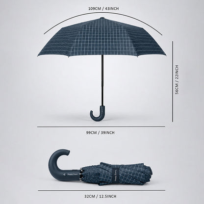 3Fold Black Checkered Auto Open & Close Umbrella for Teens & Adults