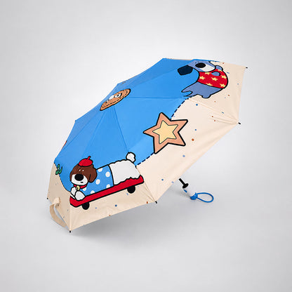 3 Fold Blue Puppy Skateboarding,Auto Open & Close Rain & Sun Dual Umbrella for Teens & Adults