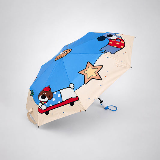 3 Fold Blue Puppy Skateboarding,Auto Open & Close Rain & Sun Dual Umbrella for Teens & Adults