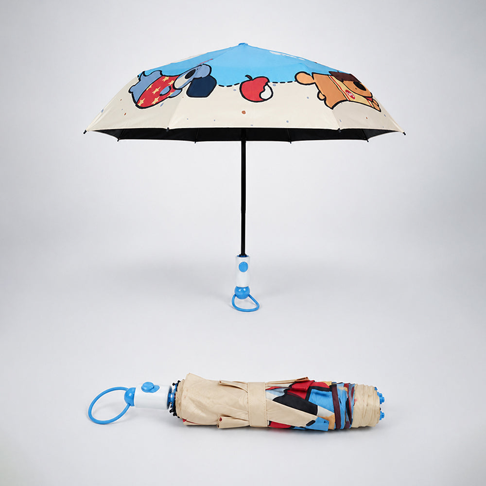 3 Fold Blue Puppy Skateboarding,Auto Open & Close Rain & Sun Dual Umbrella for Teens & Adults