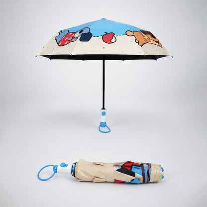 3 Fold Blue Puppy Skateboarding,Auto Open & Close Rain & Sun Dual Umbrella for Teens & Adults