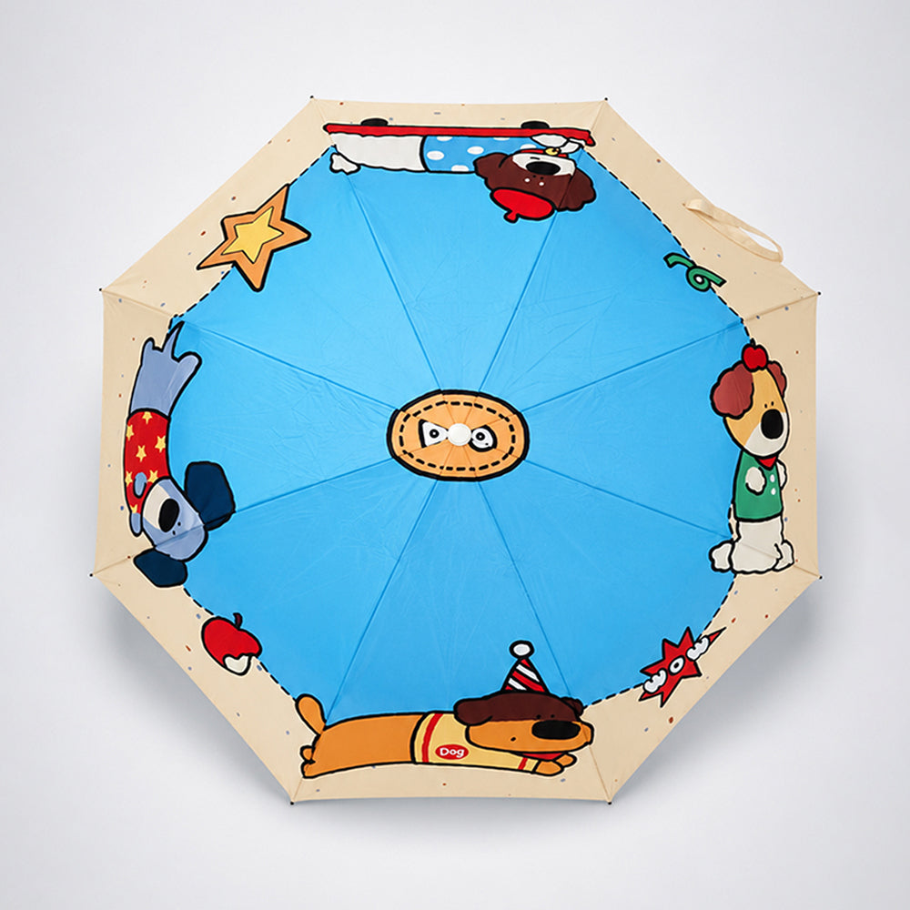 3 Fold Blue Puppy Skateboarding,Auto Open & Close Rain & Sun Dual Umbrella for Teens & Adults