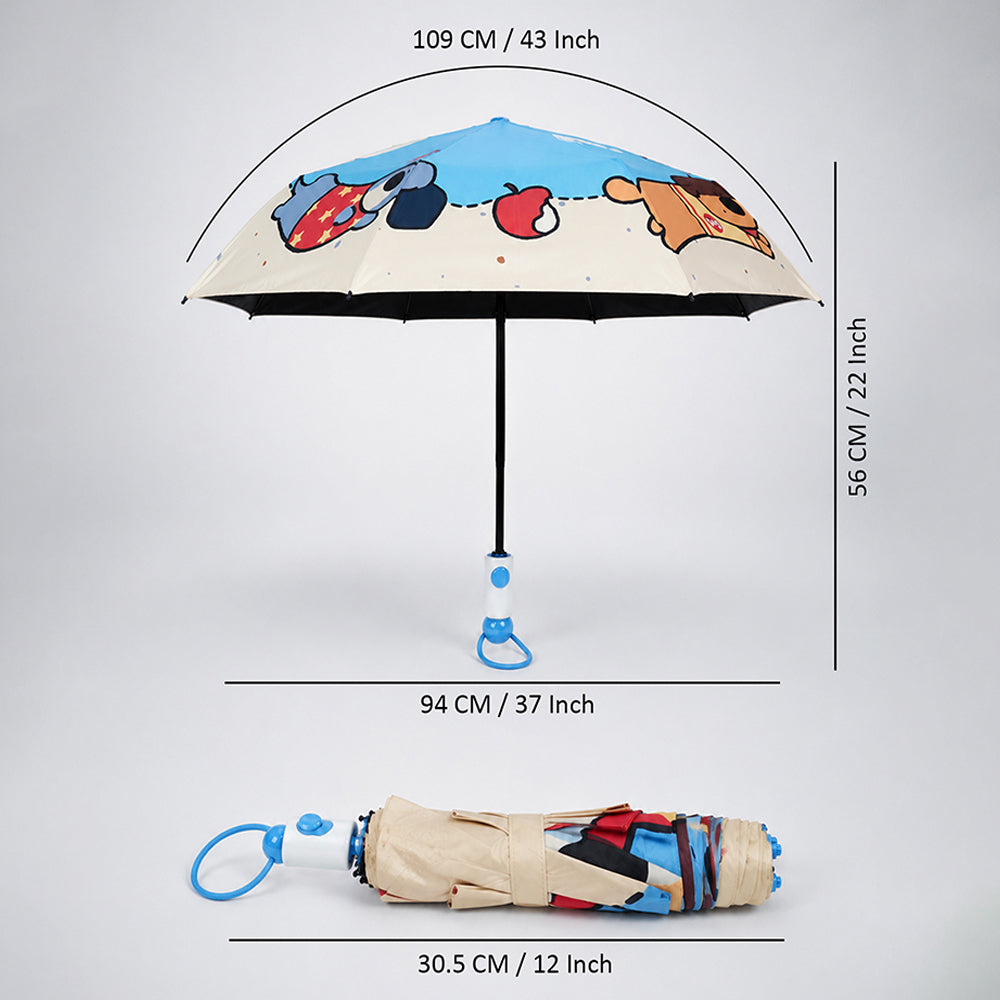 3 Fold Blue Puppy Skateboarding,Auto Open & Close Rain & Sun Dual Umbrella for Teens & Adults