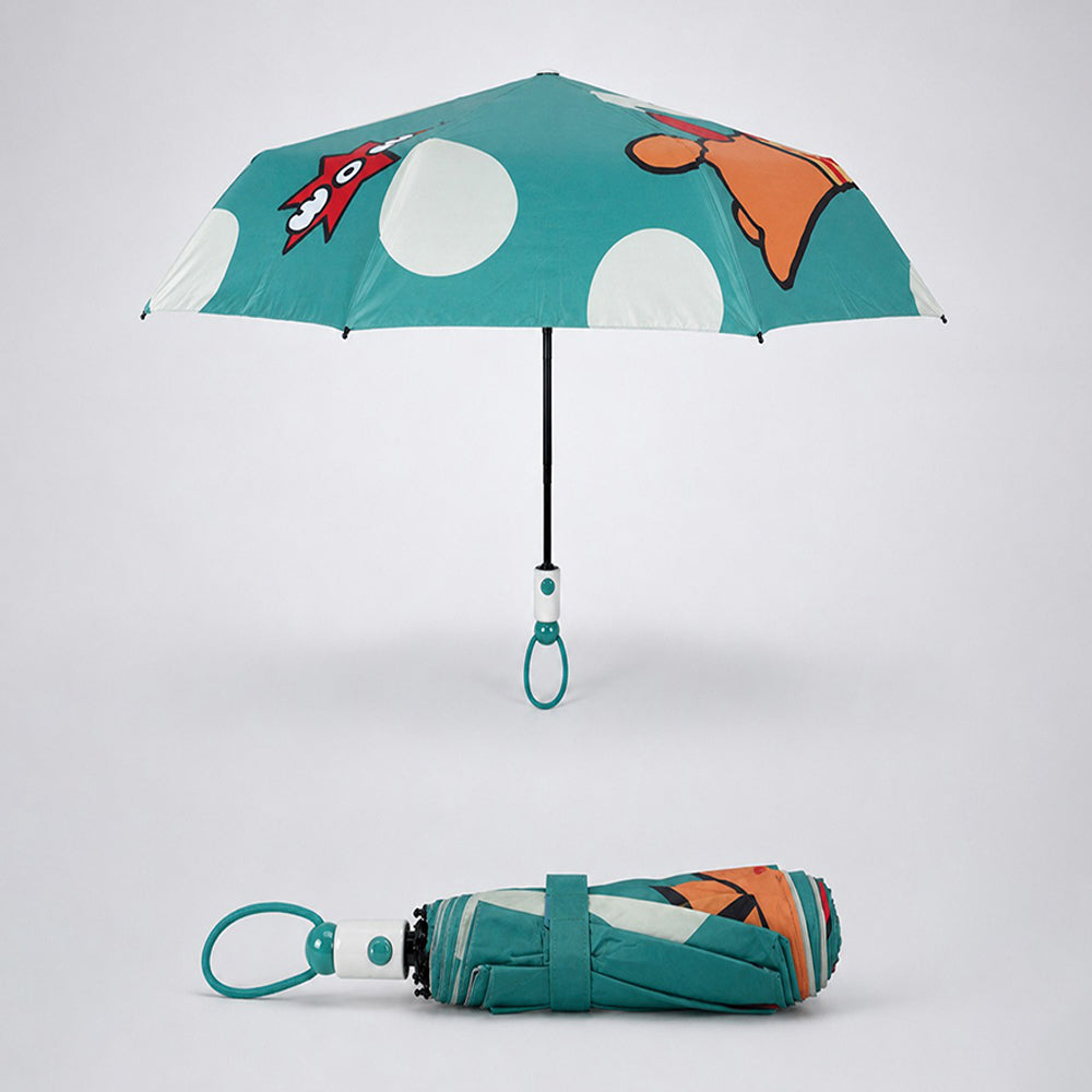 3 Fold Mint Green puppy Polka Dots Auto Open & Close Rain & Sun Dual Umbrella for Teens & Adults