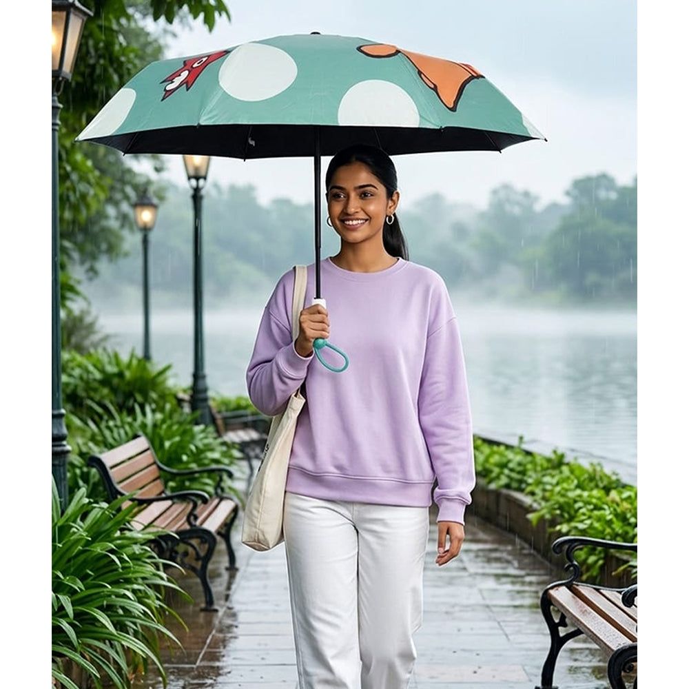 3 Fold Mint Green puppy Polka Dots Auto Open & Close Rain & Sun Dual Umbrella for Teens & Adults