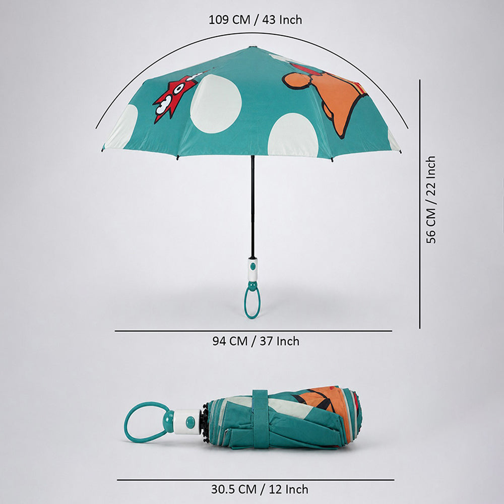 3 Fold Mint Green puppy Polka Dots Auto Open & Close Rain & Sun Dual Umbrella for Teens & Adults
