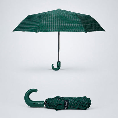 3 Fold Dark Green Checkered Auto Open & Close Umbrella for Teens & Adults