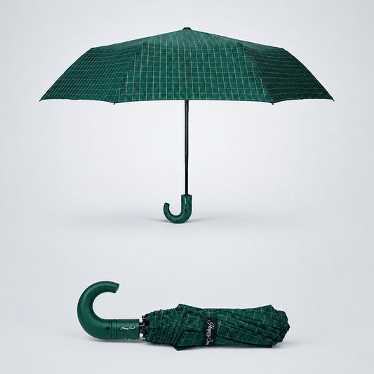 3 Fold Dark Green Checkered Auto Open & Close Umbrella for Teens & Adults