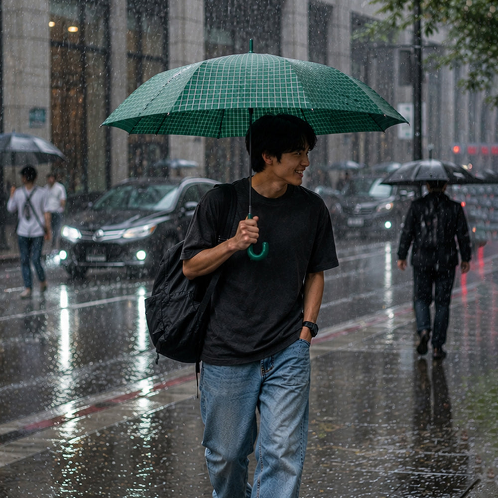 3 Fold Dark Green Checkered Auto Open & Close Umbrella for Teens & Adults
