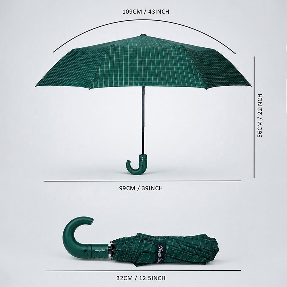 3 Fold Dark Green Checkered Auto Open & Close Umbrella for Teens & Adults