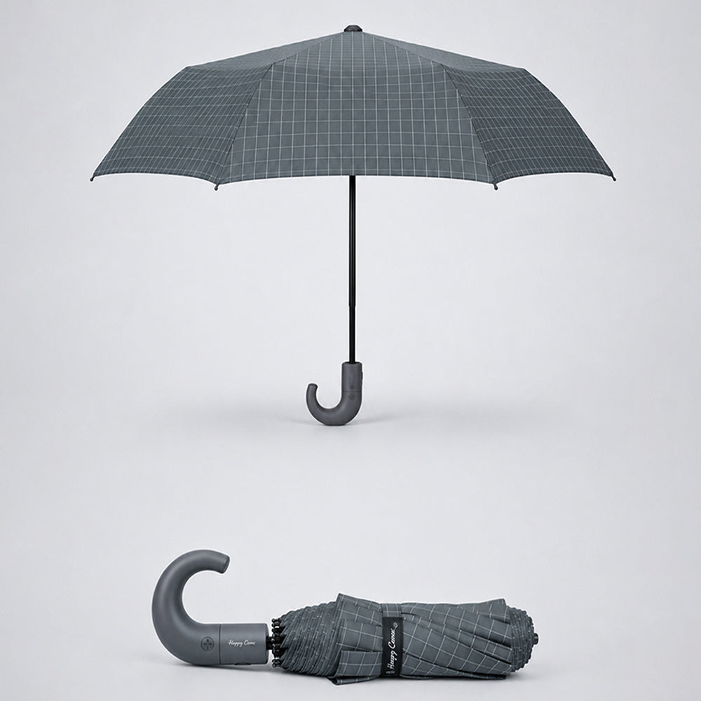 3 Fold Grey Checkered Auto Open & Close Umbrella for Teens & Adults