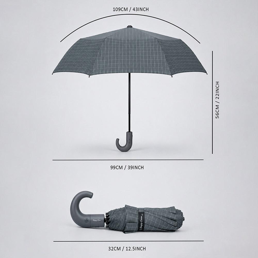 3 Fold Grey Checkered Auto Open & Close Umbrella for Teens & Adults