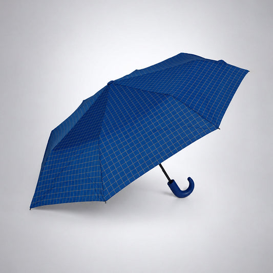 3 Fold Navy Blue Checkered Auto Open & Close Umbrella for Teens & Adults