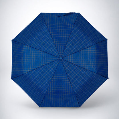 3 Fold Navy Blue Checkered Auto Open & Close Umbrella for Teens & Adults