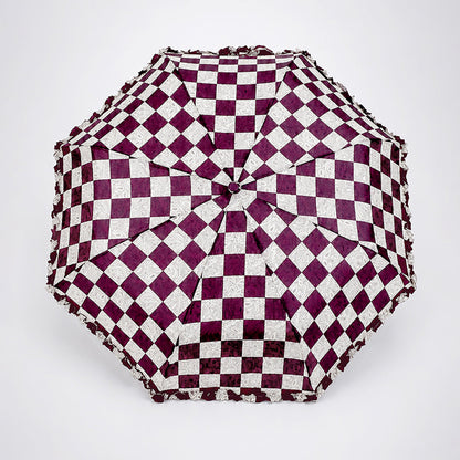3fold Brown Frills and Checks Printed Umbrella for Teens & Adults