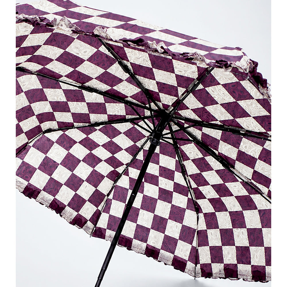 3fold Brown Frills and Checks Printed Umbrella for Teens & Adults
