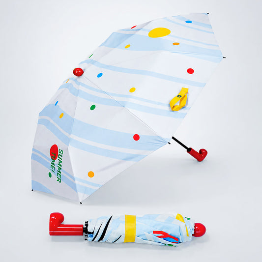 3 Fold Multi Polka with Red Boot Handle UPF 50+ Umbrella for Teens & Adults