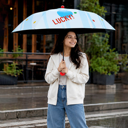 3 Fold Multi Polka with Red Boot Handle UPF 50+ Umbrella for Teens & Adults