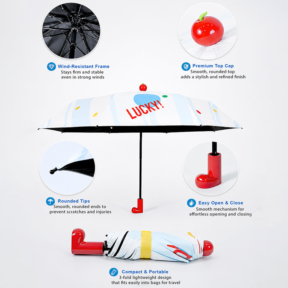 3 Fold Multi Polka with Red Boot Handle UPF 50+ Umbrella for Teens & Adults