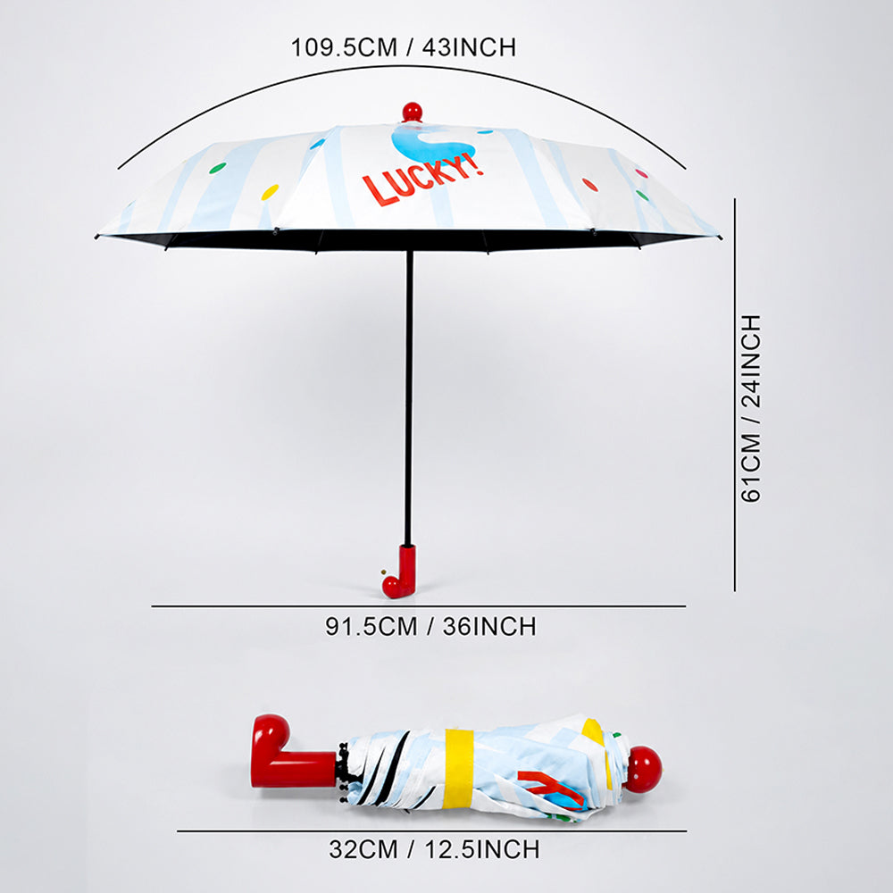 3 Fold Multi Polka with Red Boot Handle UPF 50+ Umbrella for Teens & Adults