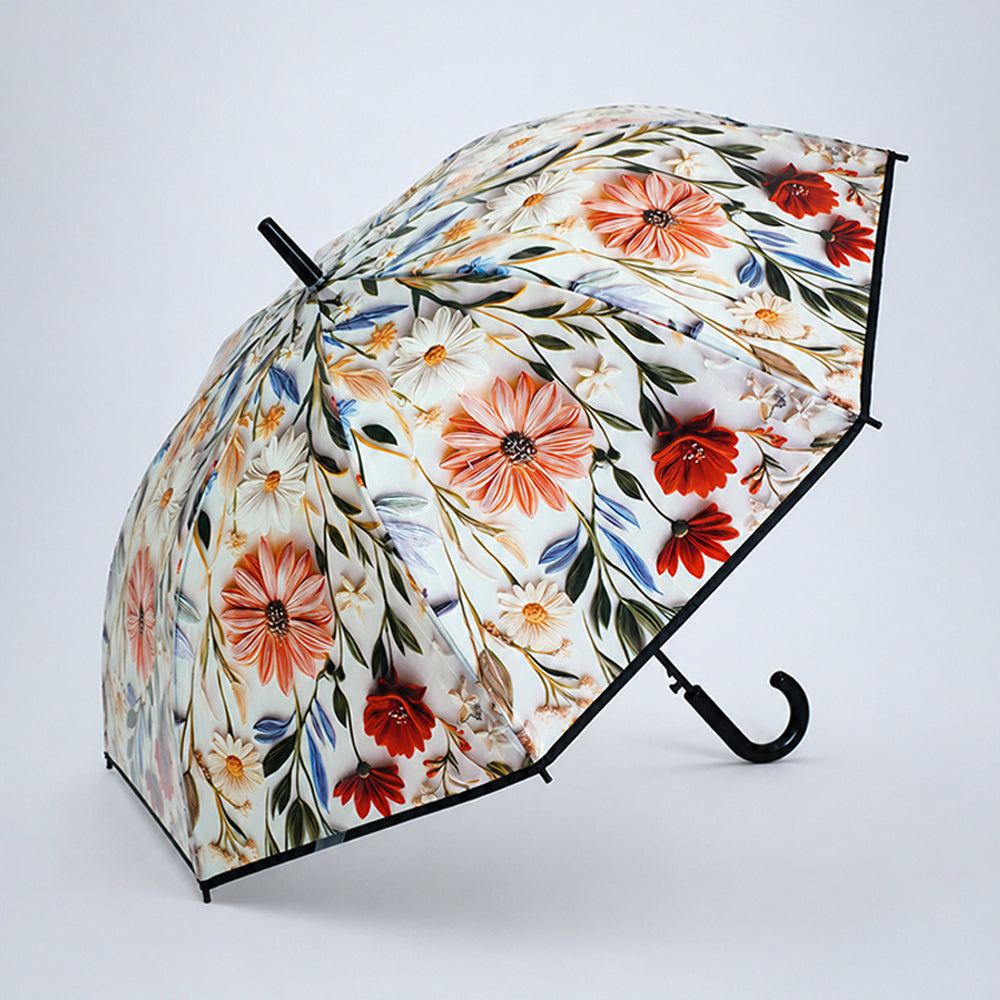 Black Floral Tile Print Umbrella for Teens & Adults