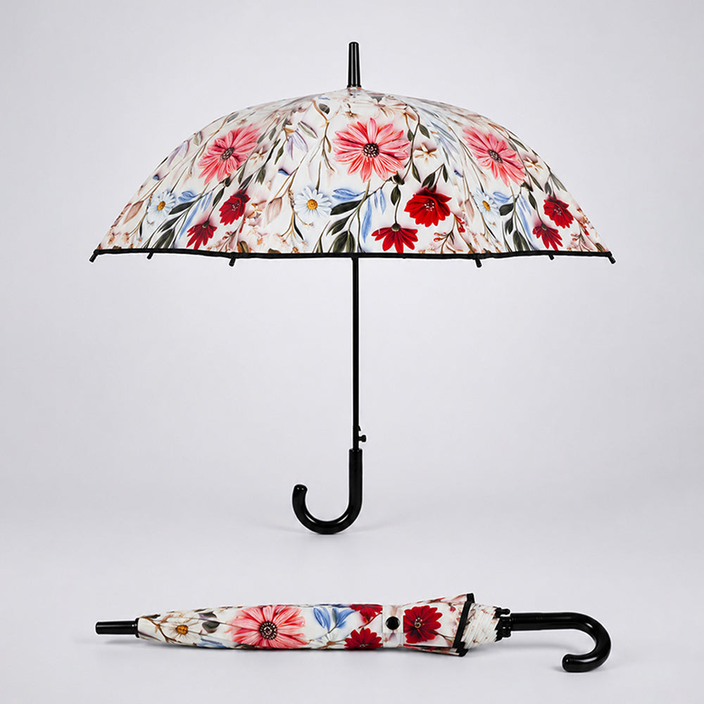 Black Floral Tile Print Umbrella for Teens & Adults