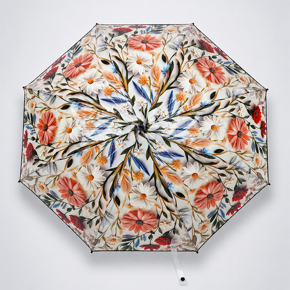 Black Floral Tile Print Umbrella for Teens & Adults